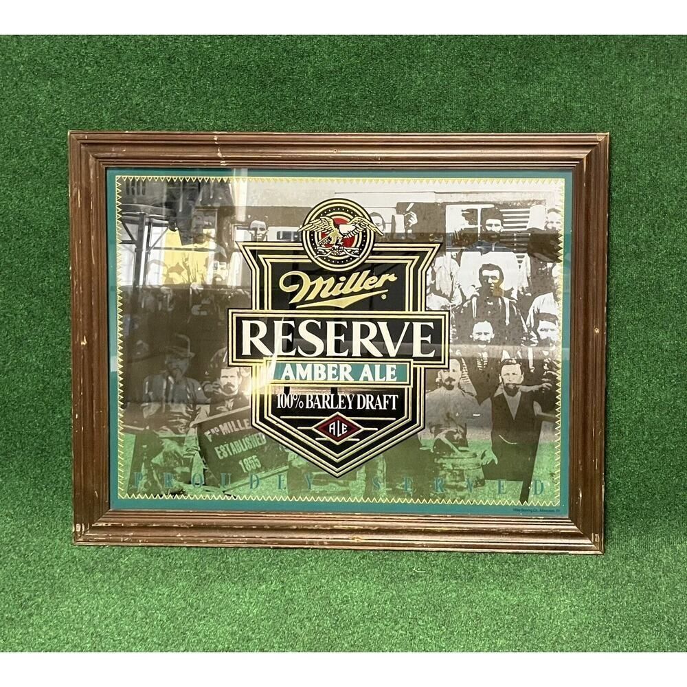 VINTAGE MILLER RESERVE AMBER DRAFT BEER MIRROR SIGN 70’s 80’s BAR GIFT MEN